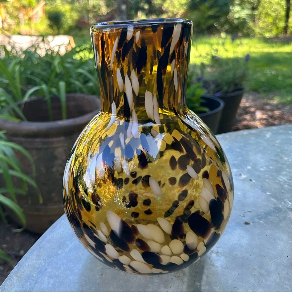 HQT Hand Made Home Design Orange/Brown Glass Vase